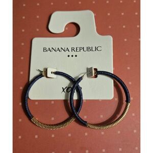 Banana Republic Navy & Gold Hoop Earrings Textured Design 2" hoop boho bling